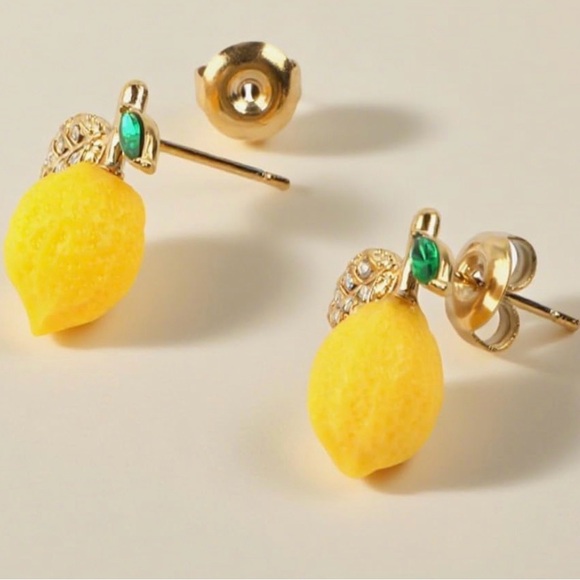 Gold and Yellow Lemon Costume Earrings - Picture 5 of 5